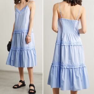 DEREK LAM 10 CROSBY Odile Shirred Tiered Cotton-Poplin Midi Dress Blue 10 NEW